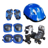 Patins Infantil Kit Com Kit Proteção Preto Azul Completo