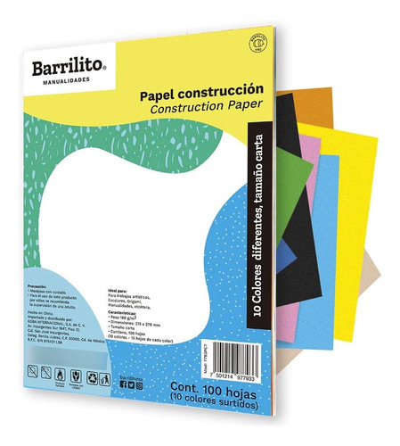 Block Papel Construccion Carta 100 Hojas Colores Surtidos 