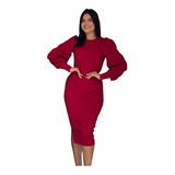 Vestido Tricô Midi Manga Longa Princesa Moda Evangélica Top