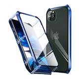 Capa Magnetica 360 Para iPhone 13 Pro Max Metal Vidro Prata