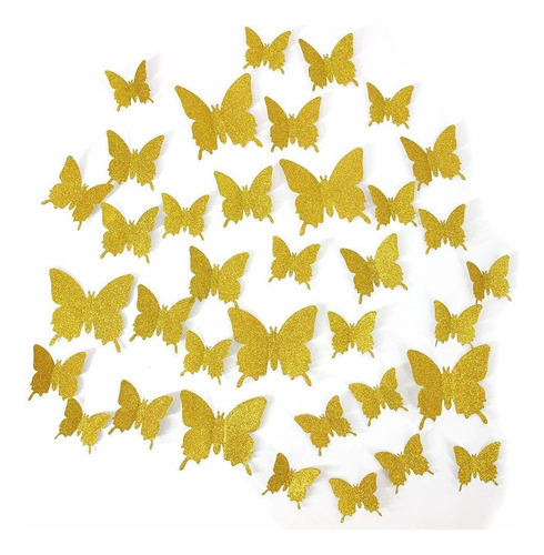 Pegatinas De Pared De Mariposa De Papel 3d Doradas Para...