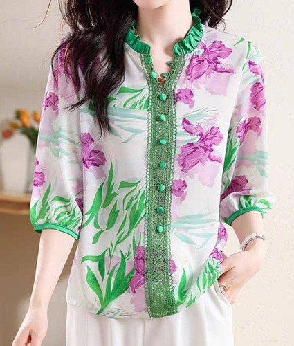 Camisa Blusa Social Feminina Elegante Estampa Floral Jl324