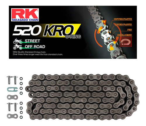 Cadena Rk 520 X 114 Para Kawasaki Klr 650 Klx 650 Con Oring