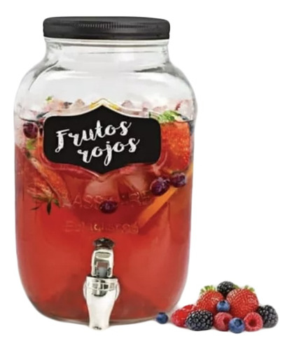 Frasco Dispenser 4lts Bebidas Vidrio Pizarra C/canilla Jugos