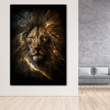 Cuadro Leon Rey Dorado Fondo Negro Canvas 60x90 Animales 95