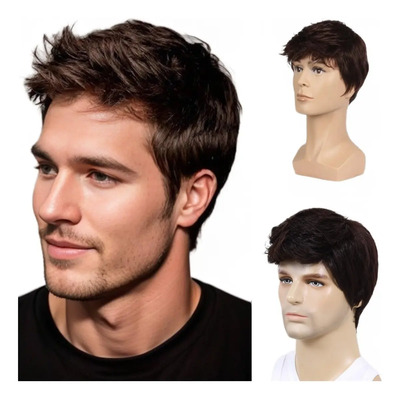 Peluca para Hombres Cortas Natural Cabello Moda Color Marrón Osculo Emamoil M | MercadoLibre