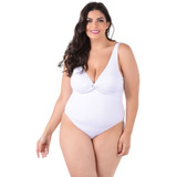 Maiô Plus Size Com Bojo Entrelaçado Liso Branco