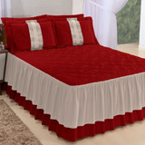 Colcha Casal Queen Kit Bordada 2,70 X 2,60 Vermelho Cama Box