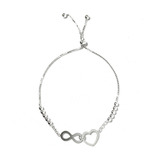 Pulsera Infinito Corazón Bolitas Ajustable Plata Fina 925