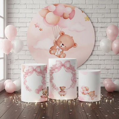Kit Painel E Capa De Cilindros Ursinho Chá De Bebê Girl