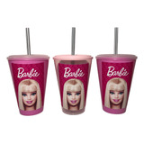 10 Vasos Souvenir Plástico Temática Barbie Colores Sticker