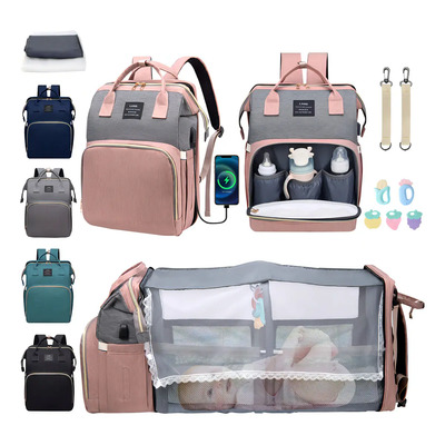 Mochila Pañalera Bebé Impermeable Mochila de Pañales de Viaje Multifunción Bolsa de Cuna con Mosquitero Gran Capacidad 35L Puerto USB 12en1 0-36 meses | Meses sin interés