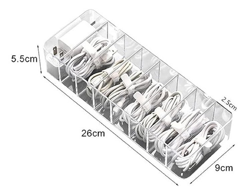 Caixa Acrilico Tampa Organizadora Cabos 8 Divisorias E Grips