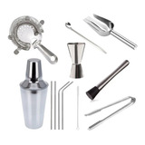 Set Kit Cocteleria Barman Coctelera Pison Jigger Acero Inox