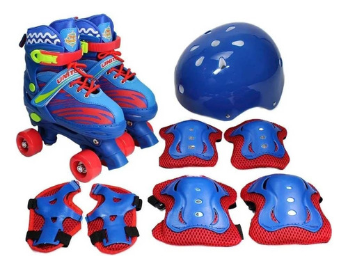 Patins Infantil Com Kit Proteção Azul Tam 34-37