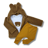 Kit Conjunto Roupa Frio Inverno Bebe Menino Casaco Ted V5