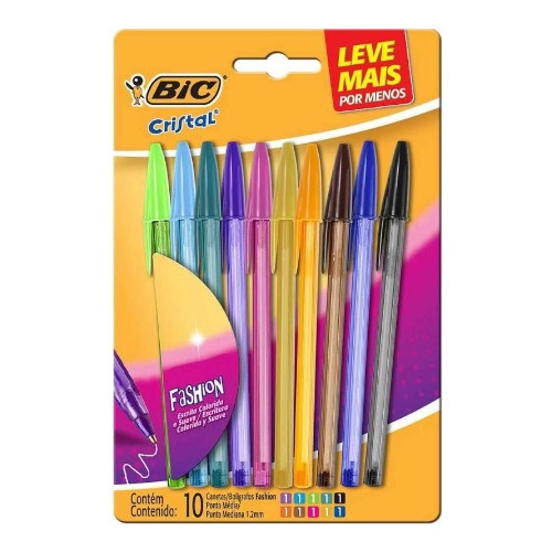 Caneta Esferográfica Bic Cristal Colorida Kit 10 Cores