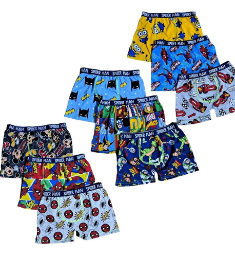 10 Piezas Boxer Infantil Caricatura Personajes Algodon Niño