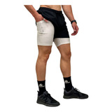 Short Deportivo 2 En 1 Hombre Snow Calza Blanca Konko