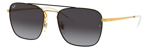 Óculos De Sol Ray-ban Rb3588 Standard Armação De Metal Cor Polished Black, Lente Grey De Policarbonato Degradada, Haste Gold De Metal