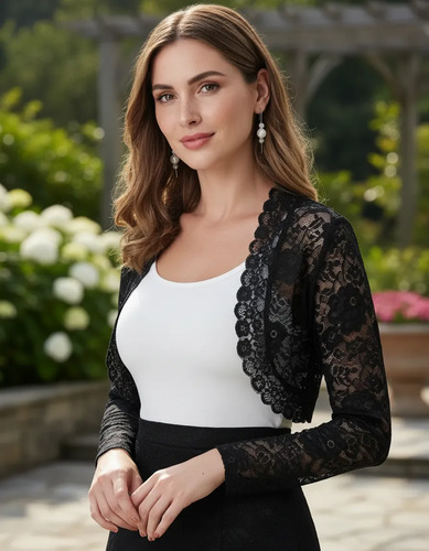 Cárdigan Bolero Chaleco Encaje Floral Transparente Mujer