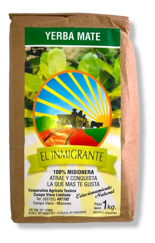 Yerba Mate El Inmigrante 1 Kg. Estacionamiento Natural