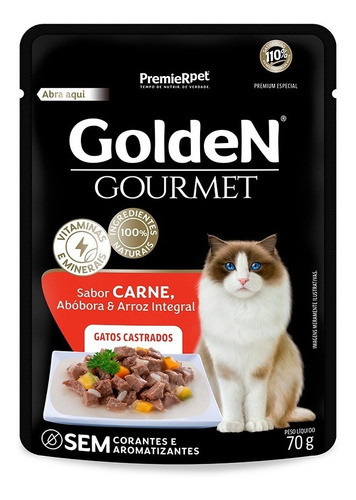 Sachê Golden Gourmet Gatos Castrados Sabor Carne - 70g