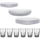 Vajilla Juego 24 Piezas Set De Platos Vasos Vidrio Durax