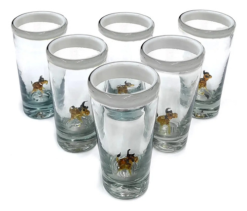 Set De 6 Shot Tequilero Cónico Con Borde Color Y Toro Ámbar