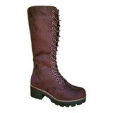 Botas Largas Bucaneras De Gamuza Mujer Casual Marrón - 7130