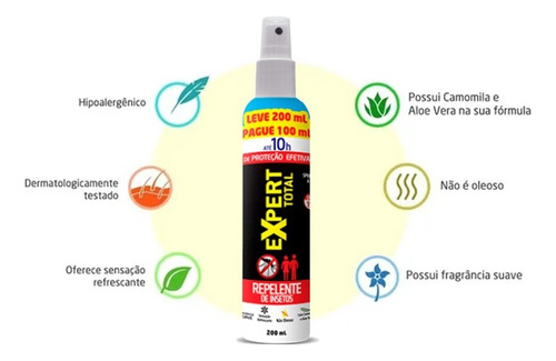 Repelente De Insetos Spray Expert Total 10h 200ml 