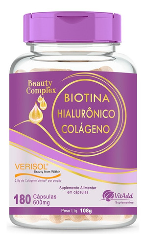 Colágeno Verisol C/ Ácido Hialurônico E Biotina 180 Cps Plus