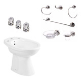 Juego Bidet Roca + Grifería Peirano + Set 6 Accesorios Aq