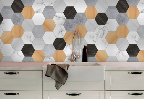 Vinilo Autoadhesivo Laminado Simil Azulejos Hexagonales Deco