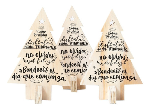 Set X 3 Árbol De Navidad En Madera, Regalo Souvenir