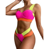 Traje De Baño Push Up Bikini Para Mujer, Color Neón