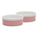 2 Comedouro Caes E Gato Rosa 610ml Porcelana Porta Ração Pet