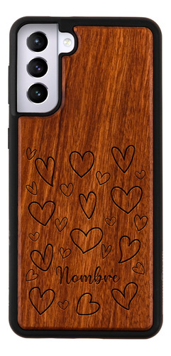 Funda Para Galaxy Madera Corazones Personalizada Tu Nombre