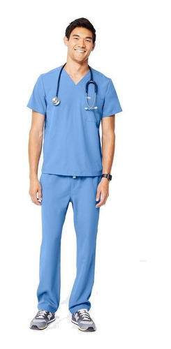 Pijama Cirúrgico Azul Claro 100% Algodão Unissex Com Bordado