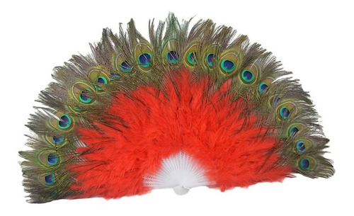 Vintage Abanico De Pavo Real Ojo De Pluma Plegable Danza De