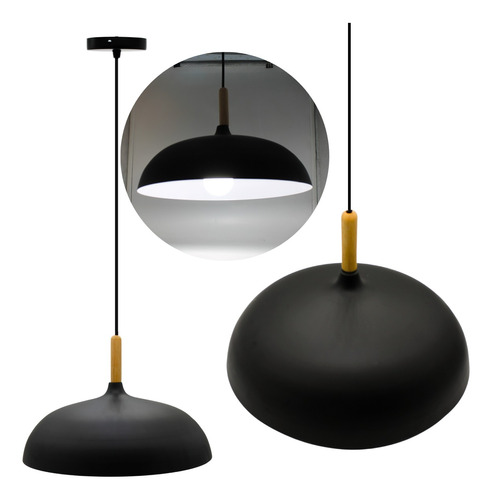 Lampara Colgante Minimalista Entrada E27 Media Esfera Negro