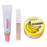 Kit Base Líquida Melu Ruby Rose + Corretivo Melu + Pó Banana