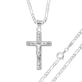 Cadena Con Dije Cruz Cristo Figaro Sagrado 60cm Plata 925