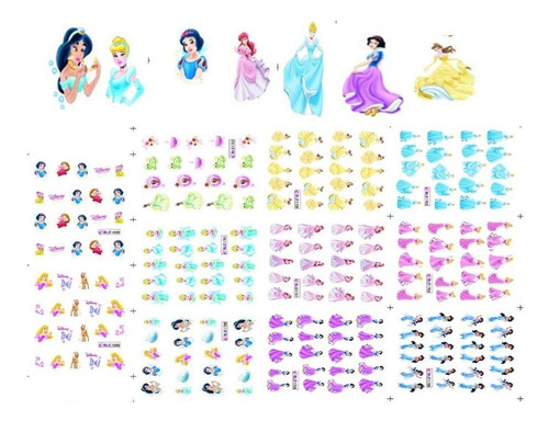 Princesas Bella Jazmín Ariel Disney Water Decal Uñas Tattoo