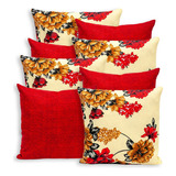 Kit 8 Capa De Almofada 40 X 40 C/ Zíper Estampada E Lisa Floral Vermelho