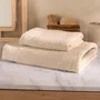 Juego De Toalla Y Toallon Puro Algodon Con Guarda Color Beige Lisa Liso