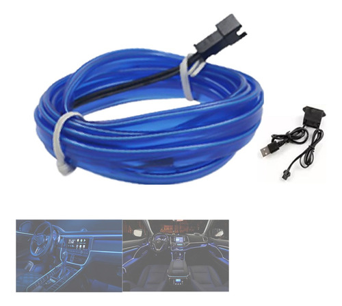 5m Tira De Luz Fría Para Auto Interior Neón Azul Flexible