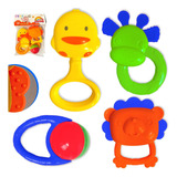 Brinquedos Para Bebê Kit Chocalho + Mordedor Macio Colorido