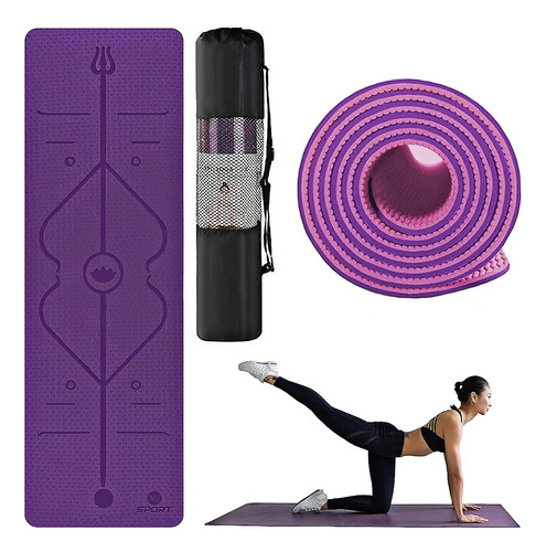 Tapete Yoga 6mm Antiderrapante Lineas Guia Morado