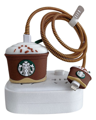 Protector Cargador Y Cable Para iPhone Forma Café Starbucks